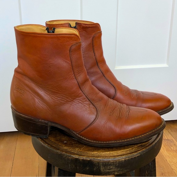 Levi's Other - Vintage 70s Levi's Leather Cowboy ankle Boots Brown Size 11 M